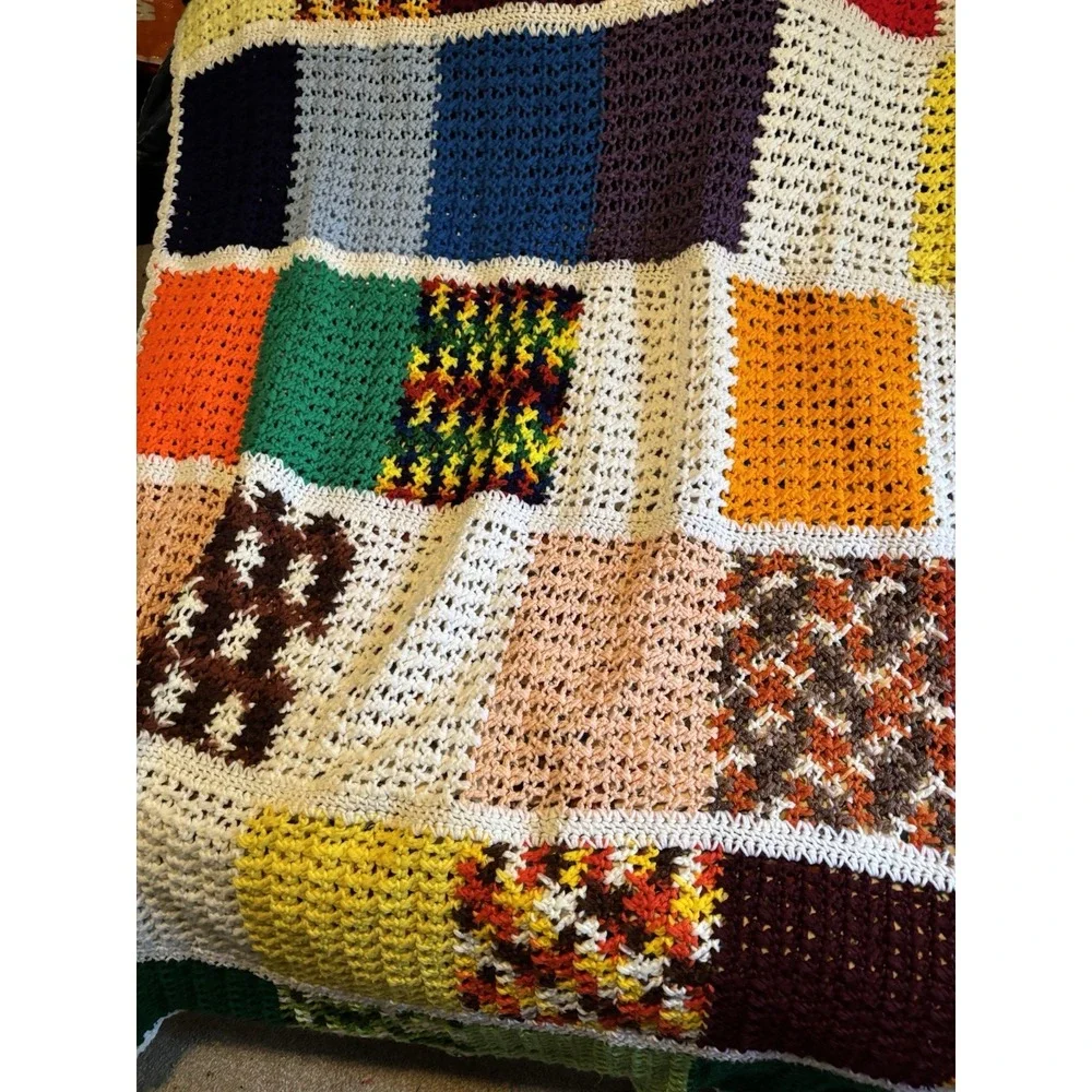Granny Square Afghan Handmade Crochet Throw Blanket Cabin Patchwork BIG BANG 76